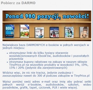 il: 980 e-booków za darmo czeka na każdego, kto zdecyduje zarejestrować się na stronie tinyprice.pl (źródło: tinyprice.pl)