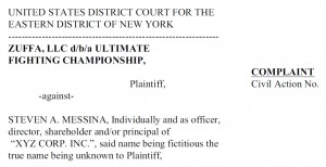 Nagłówek pozwu, Zuffa LLC vs Messina, złożonego 29 kwietnia 2014 roku w Sądzie Okręgowym w Nowym Jorku. fot. (US District Court)